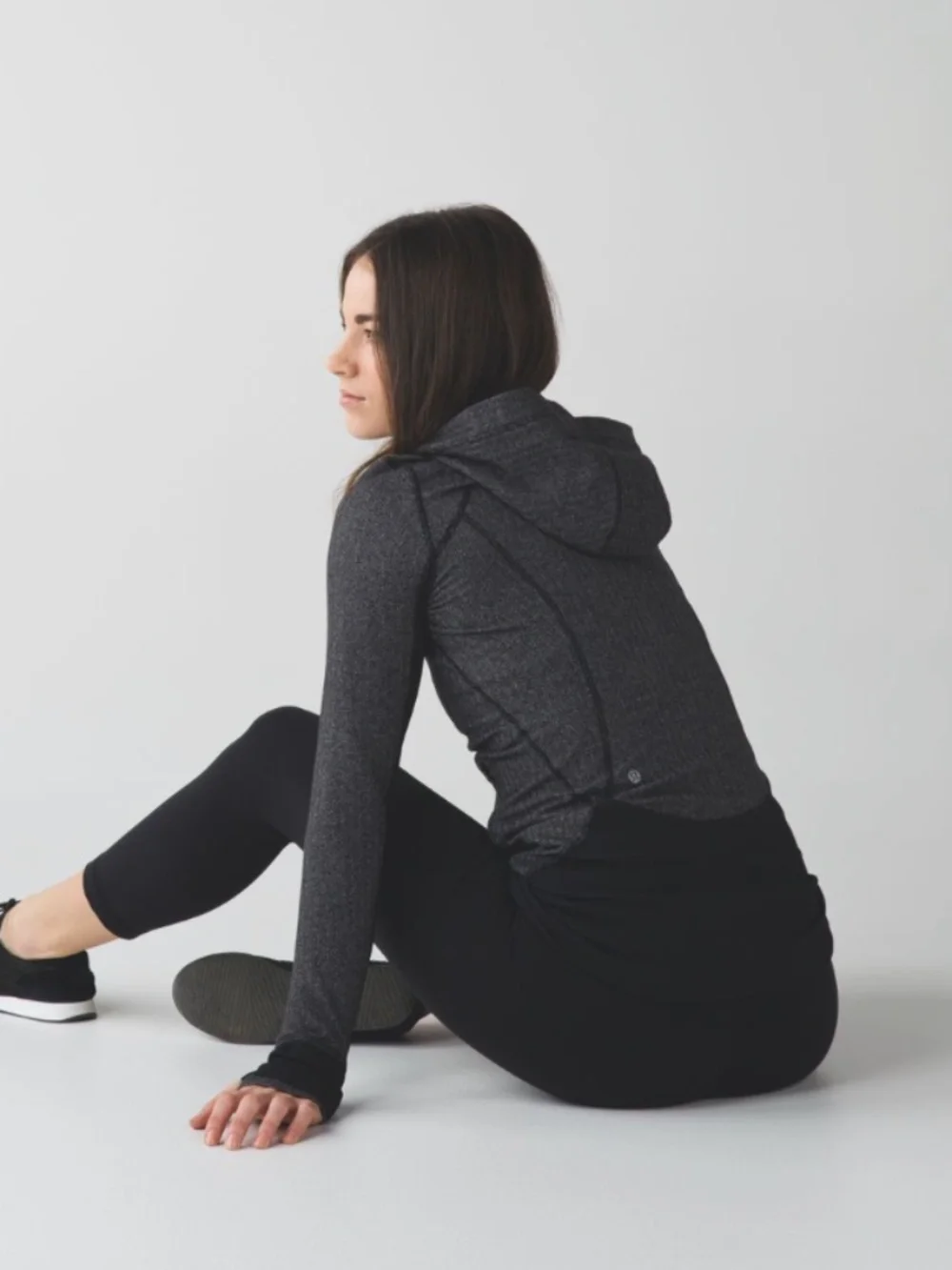Lululemon 8 long zip up jacket daily practice heathered herringbone black slate - Picture 2 of 7